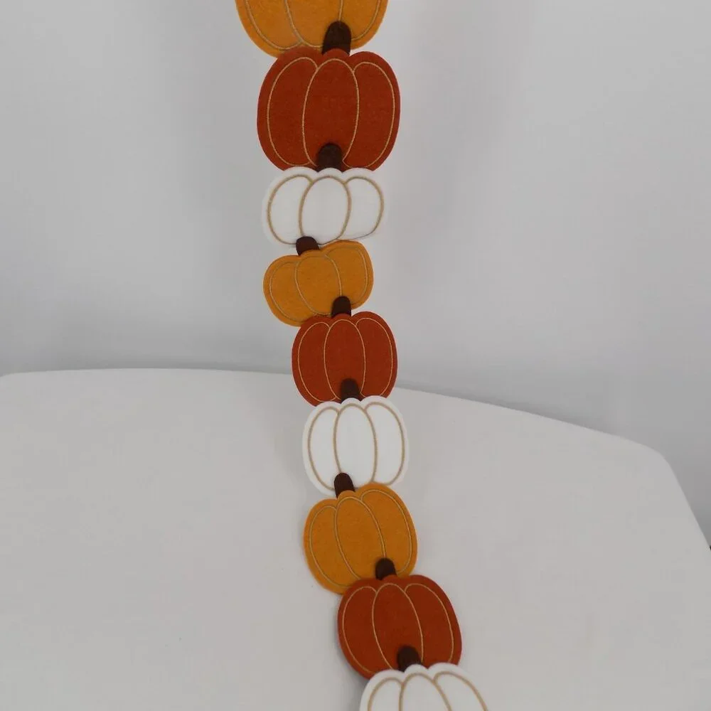 Ashland Fall Pumpkin Garland Orange Gold White 6ft Lg Autumn Halloween Felt New